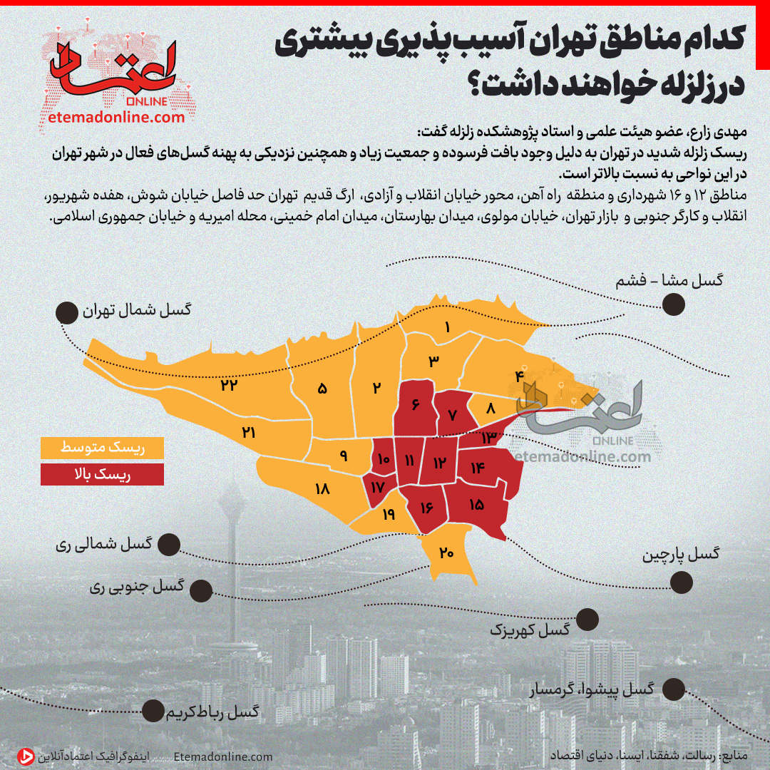 کدام مناطق تهران در زلزله با خاک یکسان می‌شود؟