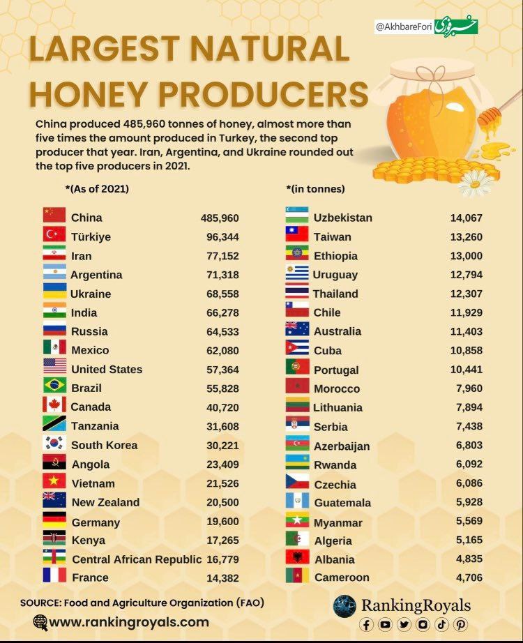رتبه جالب ایران در تولید عسل در جهان