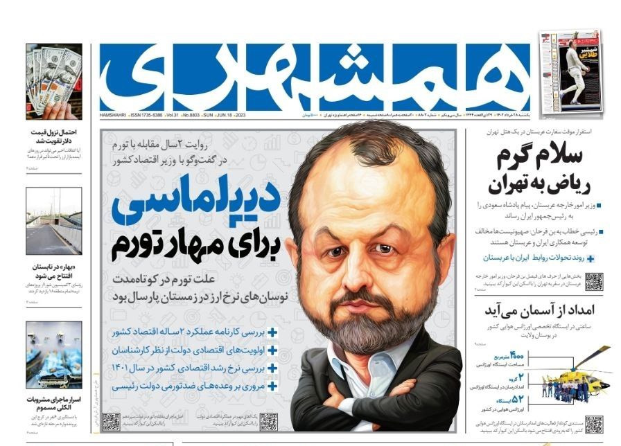 کاریکاتور خبرساز وزیر اقتصاد در روزنامه‌ی همشهری