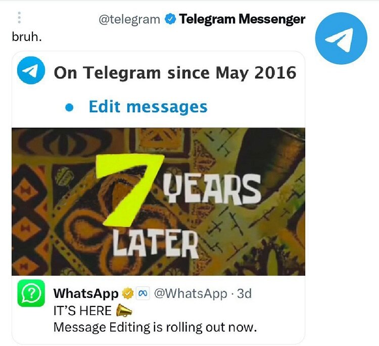 واکنش جالب تلگرام در قبال ویژگی جدید واتس‌اپ