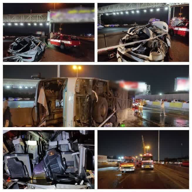 اولین تصاویر از واژگونی مرگبار اتوبوس گردشگران در کرج