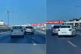 مزاحمت جنون‌آمیز راننده شاسی بلند برای یک سواری وسط اتوبان