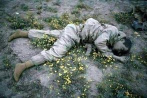 پیکر سرباز ایرانی میان گُل‌ها در آستانه نوروز ۶۵